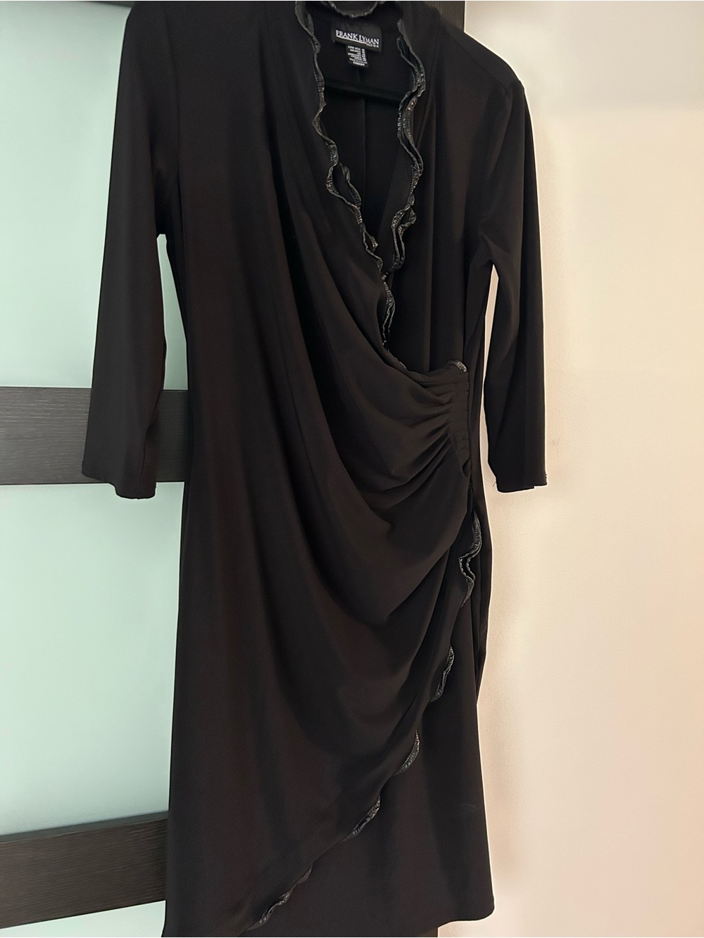 Frank Lyman Design Black Long-Sleeve Draped Wrap Dress